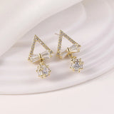 925 Silver Crystal Triangle Drop Earrings