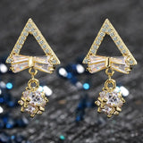 925 Silver Crystal Triangle Drop Earrings