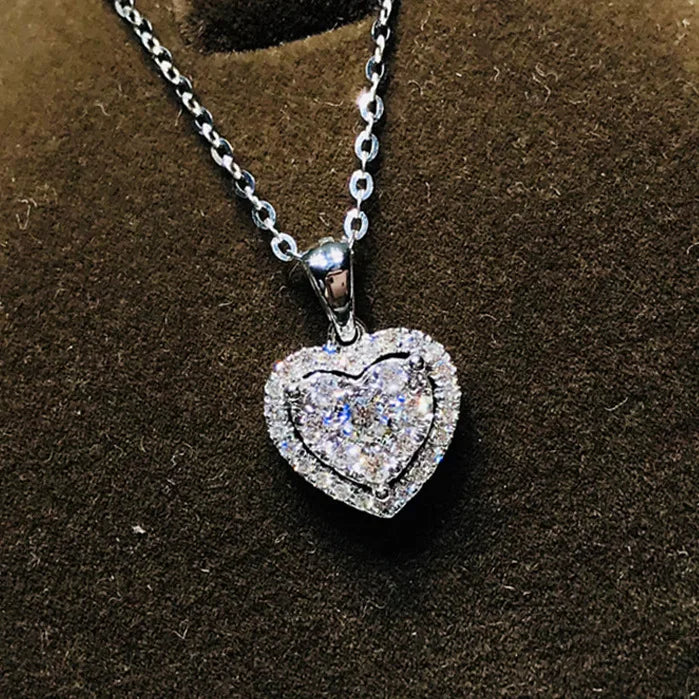 Big Heart CZ Women Pendant Necklace Silver 925 Versatile Female Party Gift