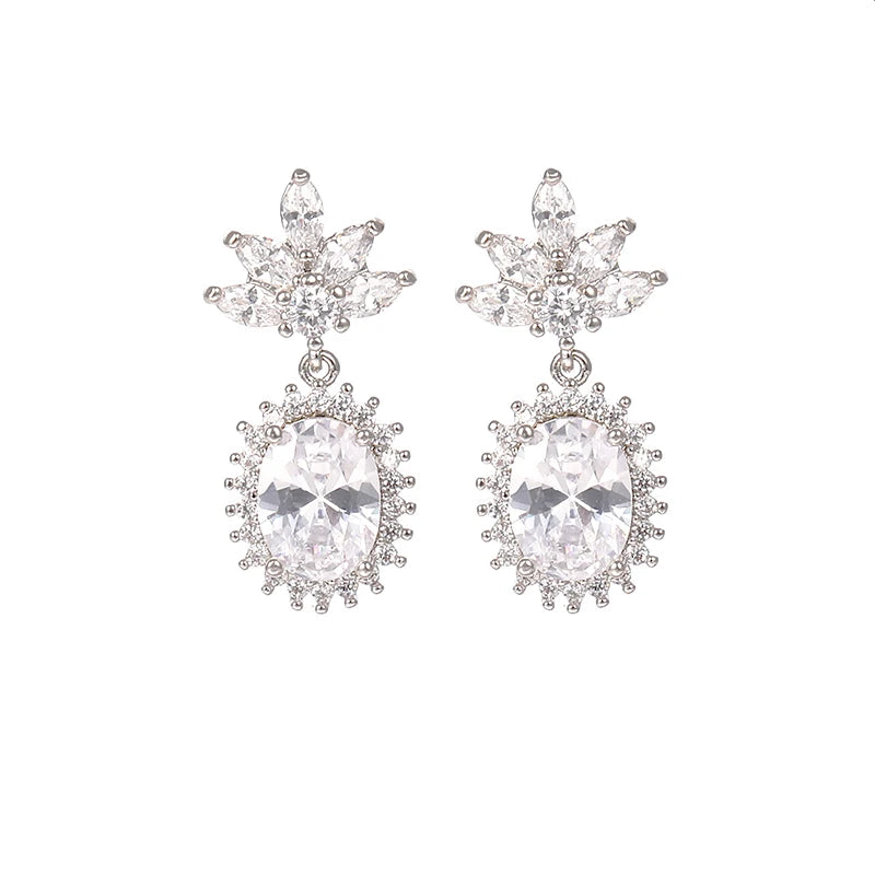 925 Silver Drop Earrings Flower Shape Wedding Jewelry With Christmas Gift