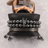 Stainless Steel Men Bracelet Set 3pcs Adjustable Size Charm Bracelet