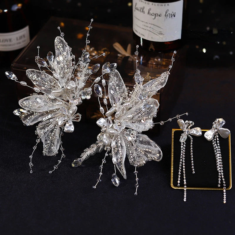 Bridal Lace Crystal Flower Hairpin Wedding Hair Accessories
