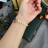 Baroque Pearls Amethyst Bracelet with Crystal Mesh