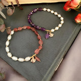 Baroque Pearls Amethyst Bracelet with Crystal Mesh