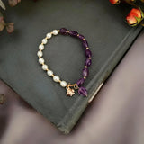 Baroque Pearls Amethyst Bracelet with Crystal Mesh