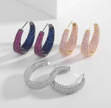 Zircon Inlaid Silver Needle C Ring Women Ear Jewelry
