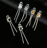 Elegant Multicolor Square Zircon Bow Earrings