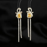 Elegant Multicolor Square Zircon Bow Earrings