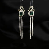 Elegant Multicolor Square Zircon Bow Earrings