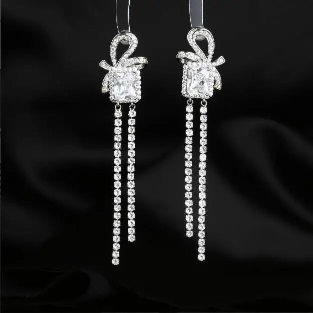 Elegant Multicolor Square Zircon Bow Earrings