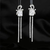 Elegant Multicolor Square Zircon Bow Earrings