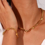 Love Bracelet Cuban Chain Heart Charm Stainless Steel Jewelry