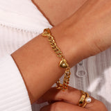 Love Bracelet Cuban Chain Heart Charm Stainless Steel Jewelry