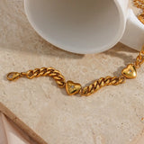Love Bracelet Cuban Chain Heart Charm Stainless Steel Jewelry