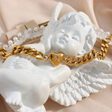 Love Bracelet Cuban Chain Heart Charm Stainless Steel Jewelry