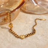 Love Bracelet Cuban Chain Heart Charm Stainless Steel Jewelry