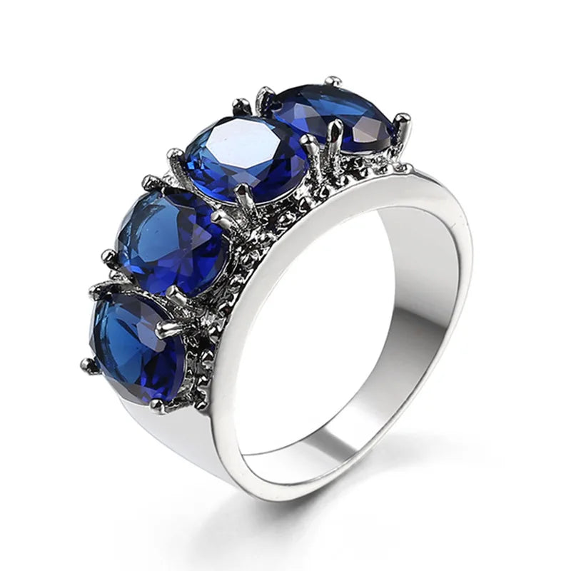 Vintage Silver Ring with Oval Round Stone Crystal - Gift for Women