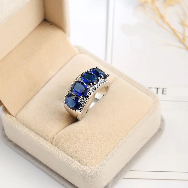Vintage Silver Ring with Oval Round Stone Crystal - Gift for Women