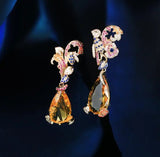Zircon Flower Drop Earrings Vintage Ear Jewelry