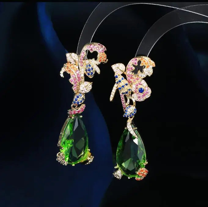 Zircon Flower Drop Earrings Vintage Ear Jewelry