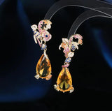 Zircon Flower Drop Earrings Vintage Ear Jewelry