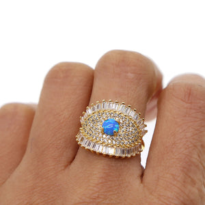 Evil Eye CZ Fire Opal Gem Sparking Stone Ring