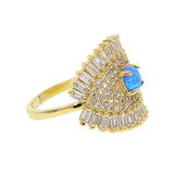 Evil Eye CZ Fire Opal Gem Sparking Stone Ring