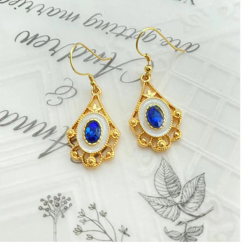 Luxury Rhinestone Earrings with Enamel Drop Glaze & Feathers