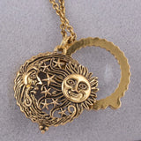 Antique Magnifier Pendant Sun Moon Stars Necklace