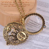 Antique Magnifier Pendant Sun Moon Stars Necklace