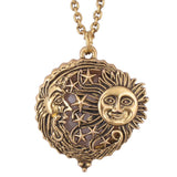 Antique Magnifier Pendant Sun Moon Stars Necklace