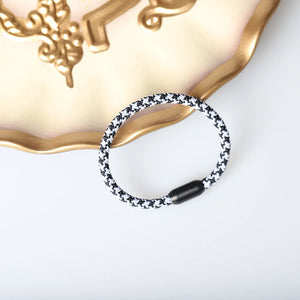 Black&White Woven Bracelet Bangle with Stainless Steel Clasp