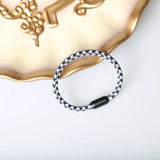 Black&White Woven Bracelet Bangle with Stainless Steel Clasp