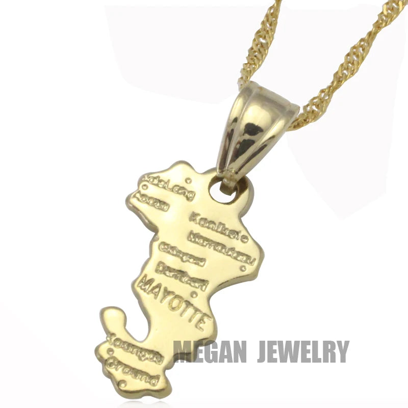 Mayotte Map Pendant & Necklace for Women & Men, Map Mayotte Jewelry