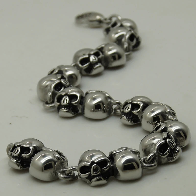 Men's 7.87 Inch Back to Back Skull Stainless Steel Bracelet