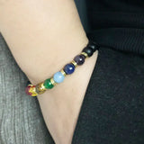 7 Chakra Stones Bracelet Matte Onyx Wristband for Balance