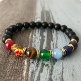 7 Chakra Stones Bracelet Matte Onyx Wristband for Balance