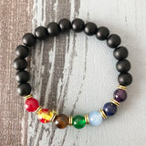 7 Chakra Stones Bracelet Matte Onyx Wristband for Balance
