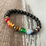 7 Chakra Stones Bracelet Matte Onyx Wristband for Balance