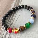 7 Chakra Stones Bracelet Matte Onyx Wristband for Balance