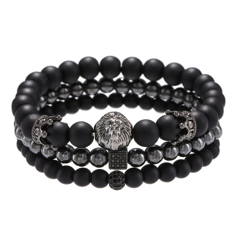 Mens Lion Bracelet Set Men Jewelry Women Bracciali Stone Beads Bracelet