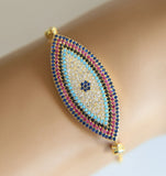 Micro Pave Multi-colored Zirconia Hamsa Bracelet Evil Eye Charm Women