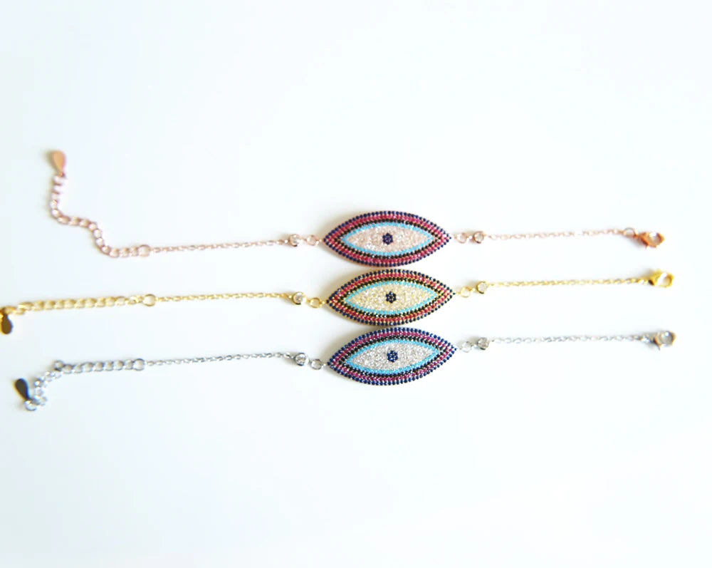 Micro Pave Multi-colored Zirconia Hamsa Bracelet Evil Eye Charm Women