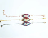 Micro Pave Multi-colored Zirconia Hamsa Bracelet Evil Eye Charm Women