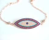 Micro Pave Multi-colored Zirconia Hamsa Bracelet Evil Eye Charm Women