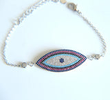 Micro Pave Multi-colored Zirconia Hamsa Bracelet Evil Eye Charm Women