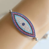 Micro Pave Multi-colored Zirconia Hamsa Bracelet Evil Eye Charm Women