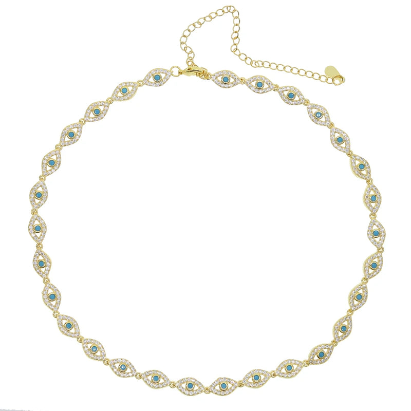 Micro Pave CZ Evil Eye Charm Choker Necklace