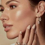 Micro Pave CZ Star Circle Hoop Earrings