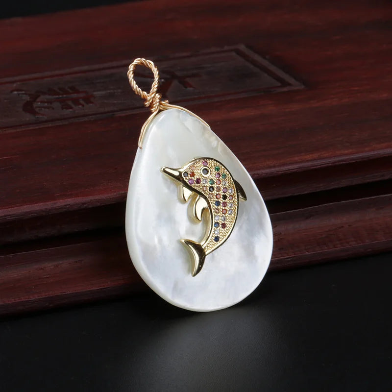 CZ Beads Dolphin Charm Shell Pendant Choker Necklace